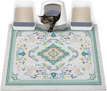 Glittme Cat Litter Mat with Non-Slip Bottom Litter Box Mat 40"X30" Litter Trapping Mat Easy to Clean Washable Cat Food Mat for Kitty,XL