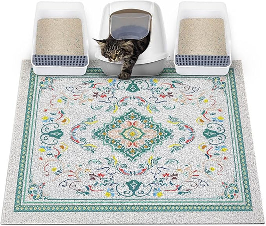Glittme Cat Litter Mat with Non-Slip Bottom Litter Box Mat 40"X30" Litter Trapping Mat Easy to Clean Washable Cat Food Mat for Kitty,XL