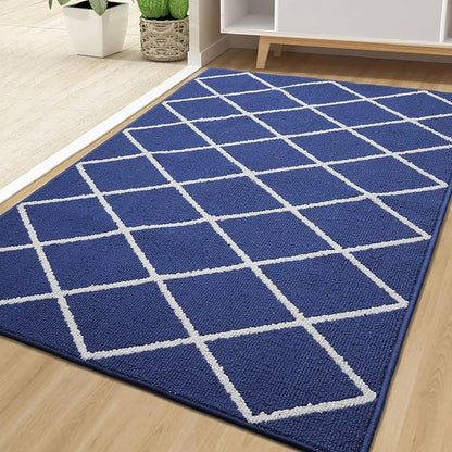 Finchitty Indoor Door Mat, Dirt Resistant and Absorbent, Low-Profile, Non-Slip, Washable Inside Floor Mats for Front Door, Back, and Entrance, 71" x 47", Navy