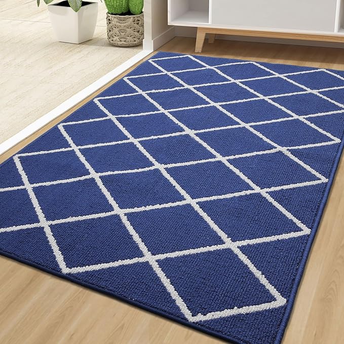 Finchitty Large Indoor Door Mat, Non-Slip Absorbent Resist Dirt Entrance Mat, Easy to Clean Mats for Entryway, Low-Profile Inside Floor Doormat, 59" x 35", Navy