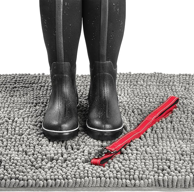 DogBuddy Dog Door Mat for Muddy Paws, Absorbent Microfiber Pet Rug, Waterproof Non-Slip Doormat, Washable Rugs for Dogs, Entryway Indoor Outdoor mat, Dog Supplies (Runner, Shadow/Standard)