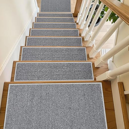 Carpet Stair Treads Non Slip - 28 Pack 8" x 30" Peel and Stick Stairs Tread for Wooden Steps Washable Stair Runners Rug Stain Resistant Edging Staircase Mat for Kids and Dogs(28pc, Grey)