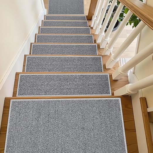 Carpet Stair Treads Non Slip - 10 Pack 8" x 30" Peel and Stick Stairs Tread for Wooden Steps Washable Stair Runners Rug Stain Resistant Edging Staircase Mat for Kids and Dogs(10pc, Grey)