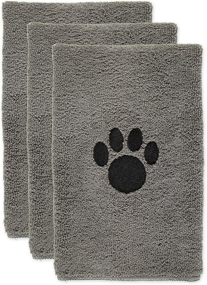 Bone Dry Pet Grooming, Embroidered Microfiber Towel Drying Collection, 15x30, Gray