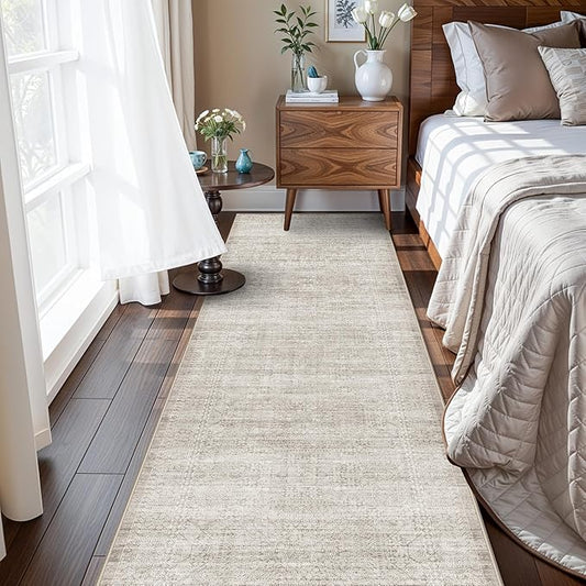 Washable Non-Slip 2x8 Kitchen Rug: Low-Pile Stain-Resistant Entryway Area Rug Indoor Low Pile Hallway Runner Rug Ultra Soft Bedroom Carpet Bathroom Dining Room Living Room Floor Mat(2x8,Beige/Ivory)