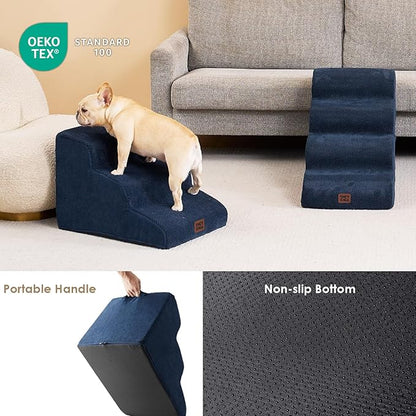 EHEYCIGA Curved Dog Stairs Ramp for Small Dogs 15.7" H, 3-Step Dog Steps for Couch Sofa and Chair, Pet Stairs for Cats, Non-Slip Balanced Pet Steps Indoor, Navy