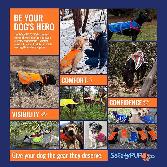 SafetyPUP XD Reflective Dog Vest. Hi-Visibility, Fluorescent Blaze Orange Dog Vest Helps Protect Your Best Friend. Safeguard Your PUP from Motorists & Hunting Accidents, On or Off Leash (Large)