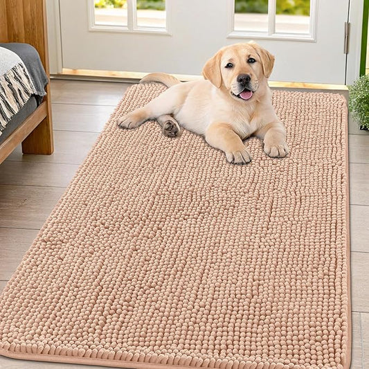 Smiry Dog Door Mat for Muddy Paws 47x32, Absorbs Moisture and Dirt Doormat, Non-Slip Washable Quick Dry Chenille Front Door Mat Indoor Entrance, Entryway Carpet for Inside Floor, Peach