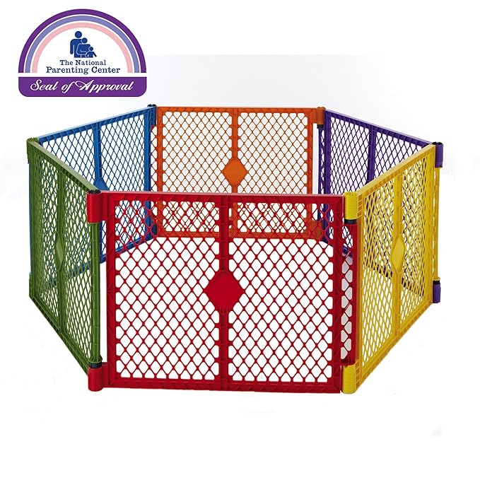 Toddleroo by North States - Superyard Colorplay Baby Play Yard: Freestanding 6-Panel Baby Playpen - Indoor or Outdoor Use - Made in USA - Encloses Up to 18.5 Square Feet - 26 Inches Tall - Colorplay