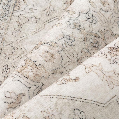Beige Runner Rug 2x7 Washable Vintage Carpet Hallway Kitchen Soft Retro Low Pile Thin Indoor Bedroom Non Slip Oriental Medallion Long Throw Rug for Bathroom Laundry Dining Room
