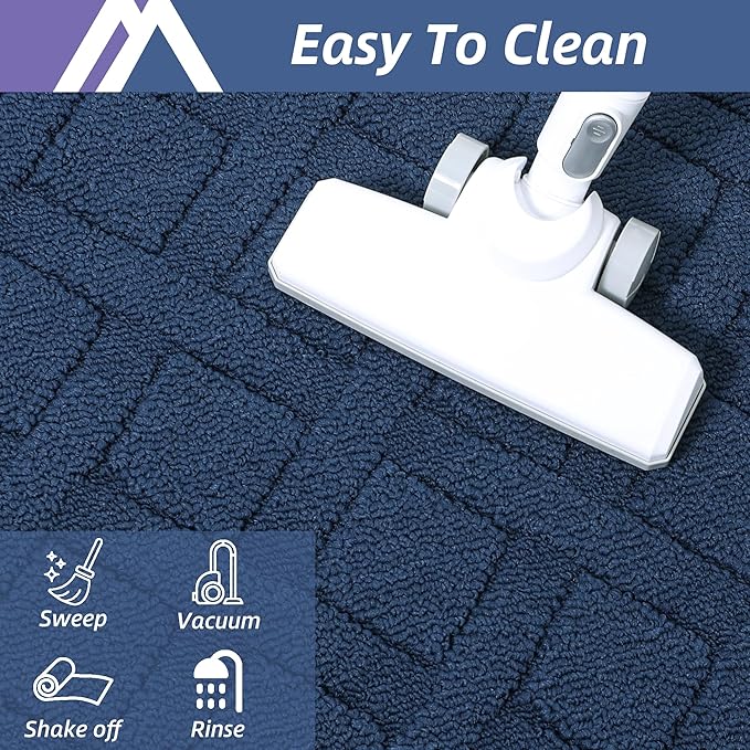 COSY HOMEER Door Mat Indoor Entrance, Non-Slip Absorbent Doormat for Front Door, Low-Profile Entryway Mat for Dirty Paws, Washable Dirt Trapper Mats (32"x48", Blue)