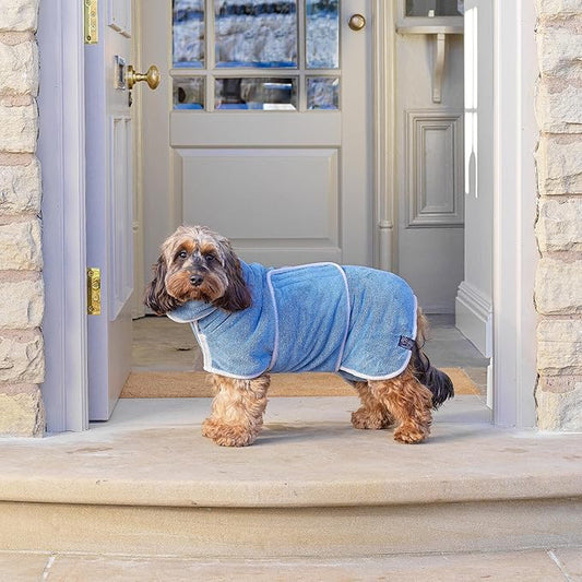 Lucky Pooch® Dog Robe - Luxurious Dog Bathrobe - Ultra Absorbent Dries Your Dogs in Minutes! Double-Layer, Super Soft Towel and Bath Robe All in One (S, Petrol Blue)