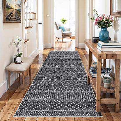 Rug Runners 2x8 for Hallway: Washable Moroccan Rugs Non Slip for Kitchen Entryway Bedroom - Soft Stain Resistant Easy Clean Mat for Family with Pets 2x8 Black