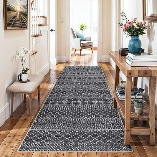 Rug Runners 2x8 for Hallway: Washable Moroccan Rugs Non Slip for Kitchen Entryway Bedroom - Soft Stain Resistant Easy Clean Mat for Family with Pets 2x8 Black