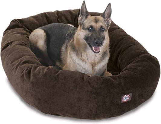 Majestic Pet 52 Inch Micro Velvet Calming Dog Bed Washable – Cozy Soft Round Dog Bed with Spine for Head Support - Fluffy Donut Puppy Mat 52x35x11 (inch) X- Large - Storm (2025)