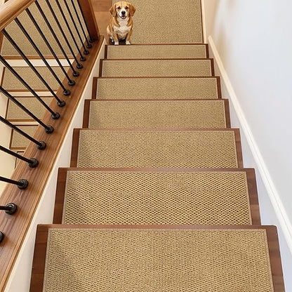 10PCS Non-Slip Stair Treads - 8"x30" Edging Stair Treads for Wooden Steps Washable Peel and Stick Indoor Stairs Tread Rug Stain Resistant Staircase Mat for Kids and Pets(10pc, Brown)