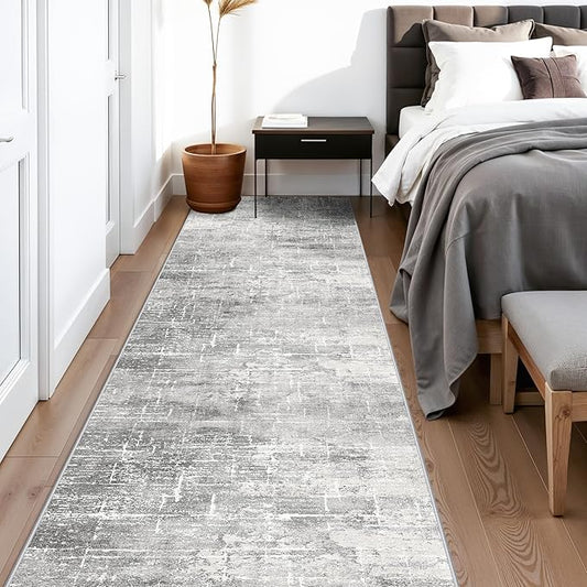 2'6x14 Abstract Kitchen Area Rugs: Farmhouse Washable Non-Slip Long Hallway Rug Soft Stain-Resistant Entryway Bathroom Floor Mat Low-Pile Nursery Living Room Bedroom Carpet(2'6x14,Light/Grey)