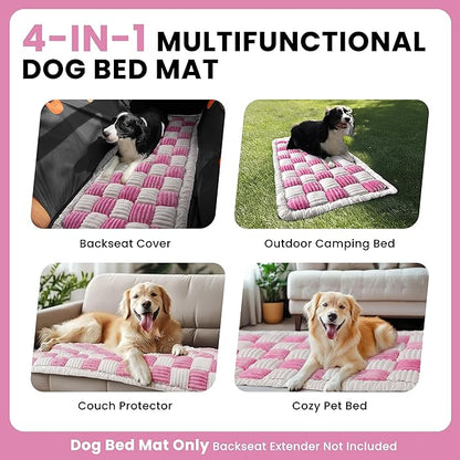 Backseat Dog Bed Mat, Non-Slip Dog Bed for Car Back Seat, Soft & Cozy Dogs Blanket, Washable Travel Pet Mat Seat Protector for Cars, SUVs, Trucks (Pink/White, 51.1" L x 23.6" W x 1.5" Th)