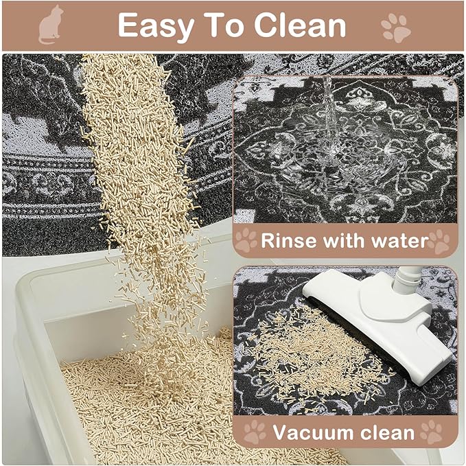 Glittme Cat Litter Mat with Non-Slip Bottom Litter Box Mat 24"X15" Litter Trapping Mat Easy to Clean Washable Cat Food Mat for Kitty,S