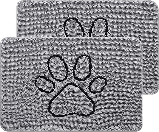 Smiry 2 Piece Dog Door Mat for Muddy Paws, Absorbent Dirt Trapper Non Slip Quick Dry Washable Chenille Mat for Mud Dogs, Entry Rug for Indoor and Outdoor (36x24 Inches, Grey)