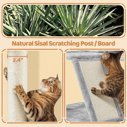 Topeakmart Cat Tree, 57 inches Multi-Level Cat Tree Tower with Scratching Posts, Cat Condo and Basket Kitten Activity Center, Light Gray