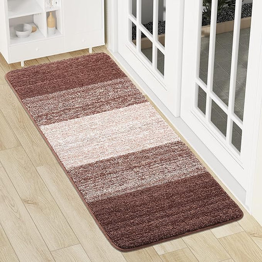 Smiry Dog Door Mat for Muddy Paws, Absorbs Moisture and Dirt, Low-Profile Entryway Mat with Non-Slip Backing, Entry Indoor Outdoor Doormat for Inside Floor (59x24 Inches, Brown, Striped)
