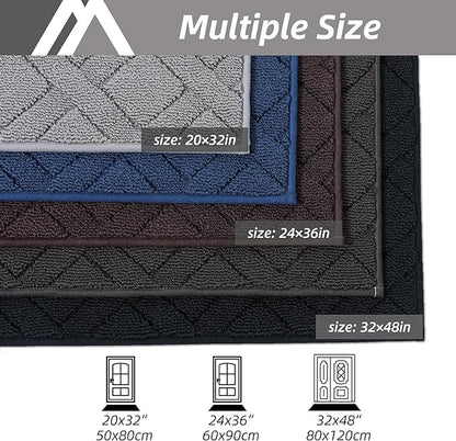 COSY HOMEER Door Mat Indoor Entrance, Non-Slip Absorbent Doormat for Front Door, Low-Profile Entryway Mat for Dirty Paws, Washable Dirt Trapper Mats (24"x36", Grey)
