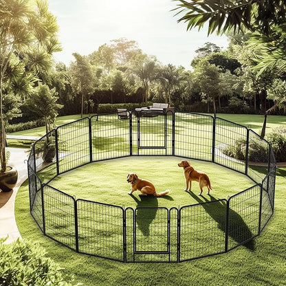 Dog Playpen Indoor - Pet Fence Puppy Exercise Pen for Yard Gate 6/8/12/16Panel Heavy Duty Crates with Doors Metal Dog Pen for Camping Outdoor, Small/Medium Pets (27.4 x 31.7 Inch, Black 16 Panels)