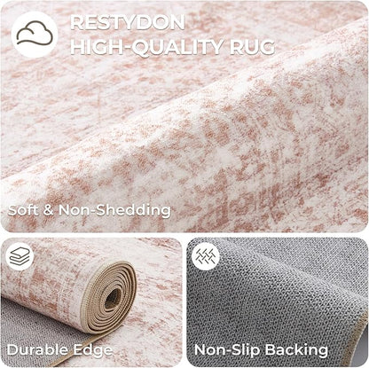 Washable Runner Rugs for Bedroom - 2x6 Runner Rug Non Slip, Ultra-Thin Entryway Runner, Soft Abstract Kitchen Runner for Hallway, Laundry, Bathroom, Indoor Door Mat(2'x6', Pink/Ivory)