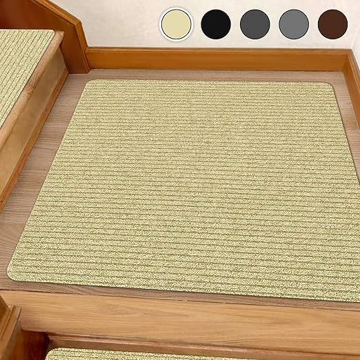 Stair Treads for Wooden Steps Carpet, Non-Slip Stair Runner Indoor Outdoor Stair Tread Mats Covers Pads, 31" x 31"Matching Landing Step Runner for Elders, Kids and Dogs (31" x 31", Beige)