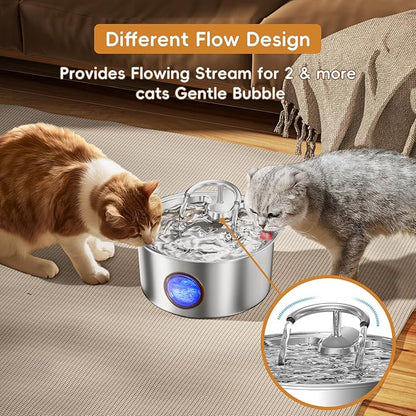 Tomxcute Cat Water Fountain Stainless Steel - 108oz/3.2L Cat Fountain for Drinking,Cat Drinking Fountain with Water Level Window,Smart Pump, Filters for Cats, Dogs, Multiple Pets