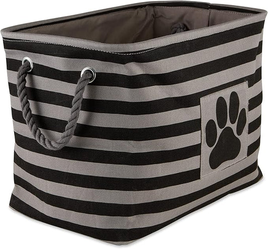 Bone Dry 5743 Pet Storage Collection Striped Paw Patch Bin, Medium Rectangle, Black