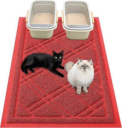 Smiry Cat Litter Box Mat 36x24, Non-Slip Water Resistant Litter Trapping Mat, Easy Clean Less Waste and Urine-Locking Cat Carpet for Indoor, Red
