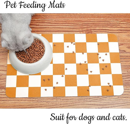 Ralxion Checkered Dog Feeding Mat, Absorbent Mats for Dog Food and Water Bowl, Dispenser, Aesthetic Purple Checkerboard Pet Placemat for Dogs, Cats, Puppy Accessories (Orange, 16 x 24)