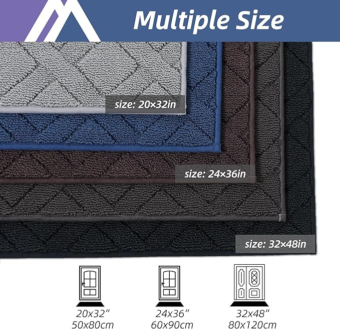 COSY HOMEER Door Mat Indoor Entrance, Non-Slip Absorbent Doormat for Front Door, Low-Profile Entryway Mat for Dirty Paws, Washable Dirt Trapper Mats (20"x32", Blue)