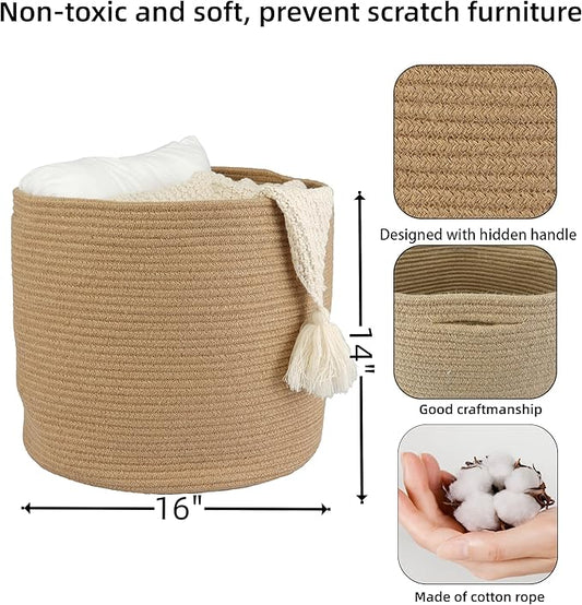 Jute Rope Basket For Girls Boys Kids 16”X14” Baby Laundry Baskets Nursery Bin Round Woven Basket Organizer For Storage Toys Blankets Shoes Clothes