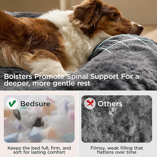 Bedsure Calming Dog Bed for Extra Large Dogs - 45in Donut Washable Large Pet Bed, Anti-Slip ＆Removable Cover,420GSM Round Anti-Anxiety Fluffy Plush Faux Fur, Fits up to 100lbs Pets,Plus Version