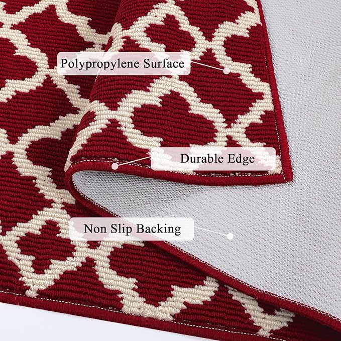 U'Artlines Runner Rug for Hallway 2×6feet Non Slip Kitchen Floor Carpet Runners Red Geometric Pattern Washable Area Rug for Entryway Bathroom