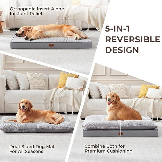 2-Pack XL Waterproof Dog Bed Large Size Dogs, Plush Cushion & Orthopedic Egg-Crate Foam Mattress for Senior Dogs, Washable Dog Crate Bed with Removable Cover, Light Grey