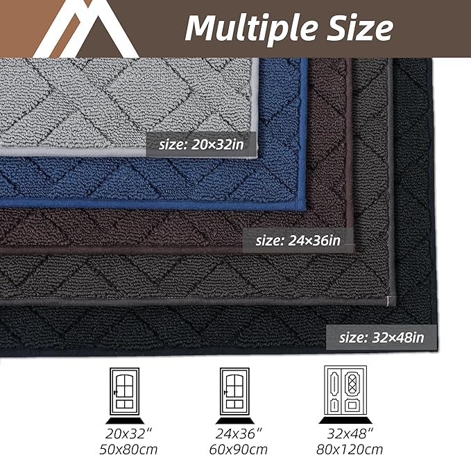 COSY HOMEER Door Mat Indoor Entrance, Non-Slip Absorbent Doormat for Front Door, Low-Profile Entryway Mat for Dirty Paws, Washable Dirt Trapper Mats (20"x32",Brown)