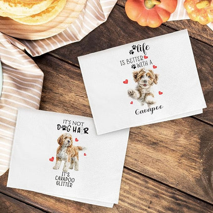 Cavapoo Gifts Kitchen Towels Set of 2, Dog Funny Hand Towels for Kitchen Bathroom Decor, Cavapoo for Dog Moms Lovers Owners Women Men Dishcloths Dish Towel 16X24 Inches