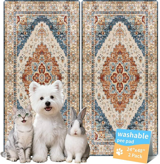 Washable Pee Pads for Dogs, Reusable Puppy Potty Training Pads, Ultra-Absorbent Thick Waterproof Leak-Proof Non-Slip Pads & Mat for Crate, Playpen, Floor, Whelping & Housebreaking , 2 Pack 24"x48"