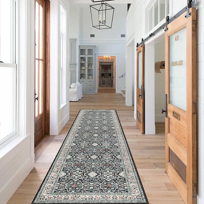 HY HAO YUN LAI Non Slip Runners for Hallways,Washable Hallway Runner Rug,Long Ultra Soft Kitchen Runner Rug,Non Shedding Accent Farmhouse Runner Rugs (Black, 2 X 7)