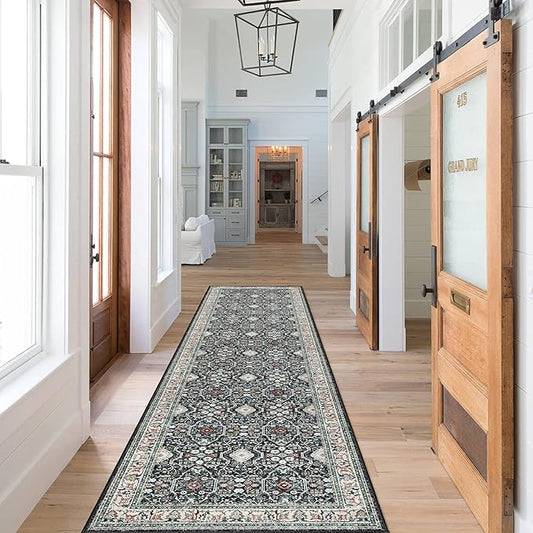 HY HAO YUN LAI Non Slip Runners for Hallways,Washable Hallway Runner Rug,Long Ultra Soft Kitchen Runner Rug,Non Shedding Accent Farmhouse Runner Rugs (Black, 2 X 7)