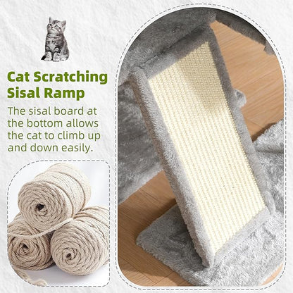 Gitelsnour Cat Tree for Indoor Cats, Cat Tower with Scratching Post for Small Cats and Kittens, Cat House with Removable Top Platform and Fluffy Balls, Hanging Cat Basket, Light Gray GCT006SW