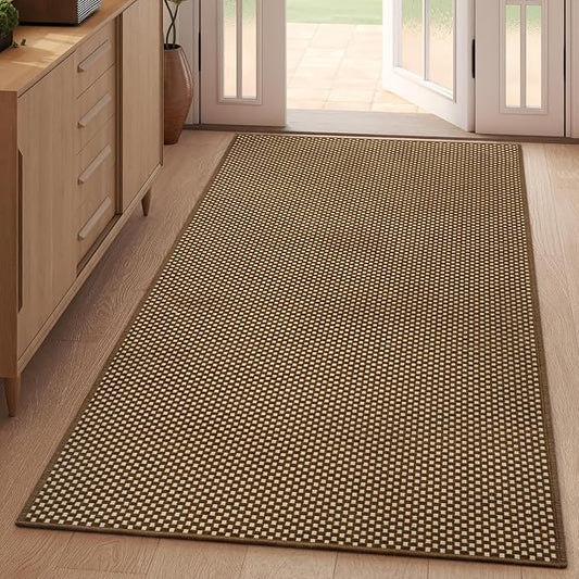 3x5 ft Area Rug Entryway Runner Rug Non Slip Washable, Boho Woven Kitchen Runner Rugs Door Mat Entry Rugs Carpet for Indoor Foyer Backdoor Hallway Floor Bedroom Living Room, Dark Brown/Coffee