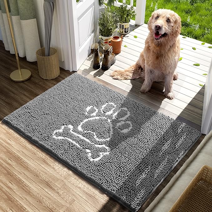 AROGAN Indoor Doormat, Front Door Mat 60"x24" Absorbent Rubber Backing Non Slip Door Mats, Machine Washable Chenille Door Mat for Muddy Shoes and Dog Paws Low Profile Rugs for Entryway, Grey