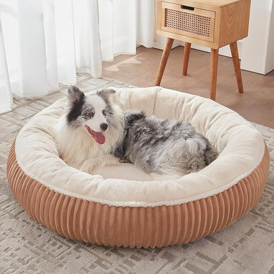 45 inches Donut Dog Bed for Extra Large Dogs,Calming Round Jumbo Pet Bed with Removable Cover, Washable Milk Plush Faux Fur, Fits Pets up to 100 lbs(Mocha,XL)