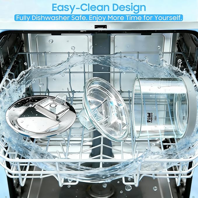 Ultra-Quiet Clear Glass Pet Fountain - 70oz/2.1L for Small Dogs & Cats,Automatic Water Dispenser with 3-Stage Filter & 3 Spray Heads | Dishwasher Safe,Indoor Use