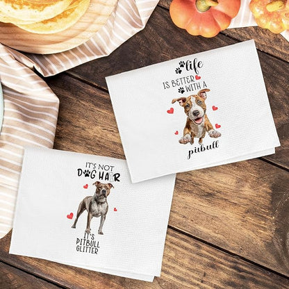 Pitbull Gifts Kitchen Towels Set of 2, Funny Dog Hand Towels for Kitchen Bathroom Decor, Dog for Pitbull Dogs Lovers Owners Women Men Dishcloths Dish Towel 16X24 Inches